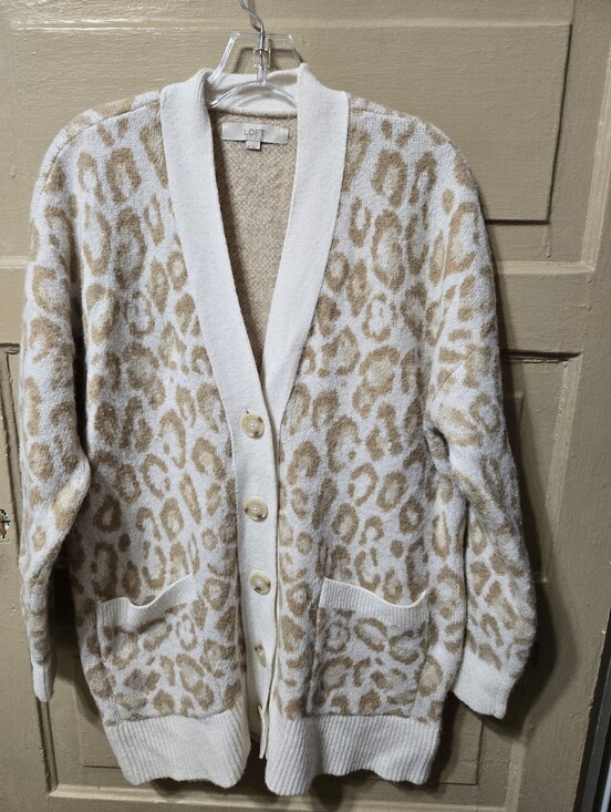 LOFT Sweaters - Loft Wool Blend Animal Print Button Front Cardigan